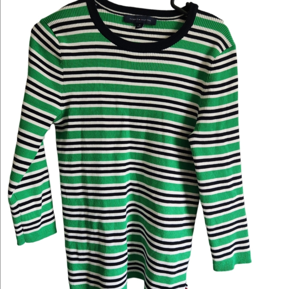 Tommy Hilfiger Green, White,‎ and Black Striped Sweater